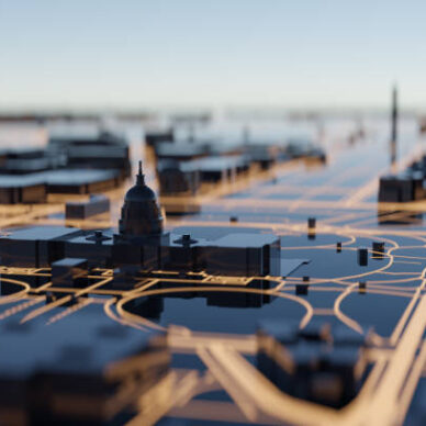 Washington DC hi-tech smart city background. 3D rendering.