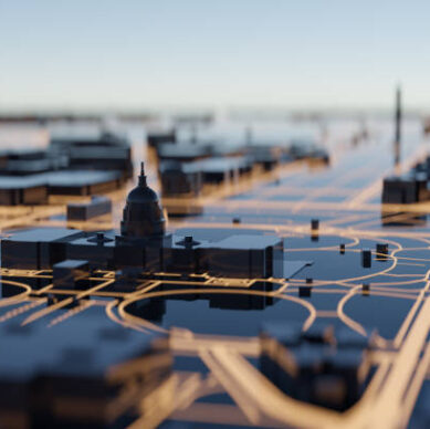Washington DC hi-tech smart city background. 3D rendering.